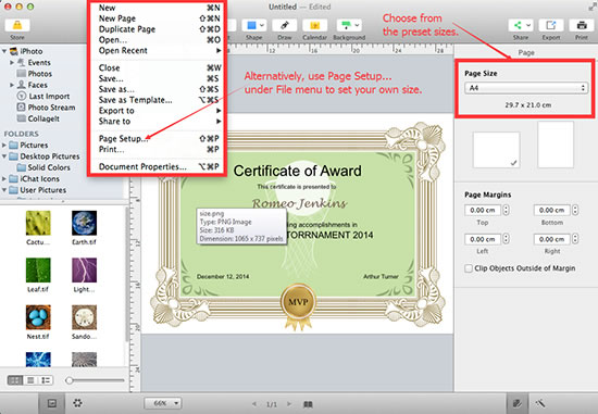 Customize your certificate size