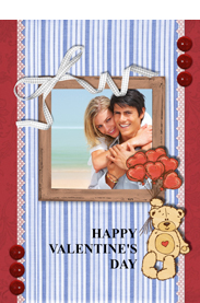 happy valentine's day card with balloons and teddy
