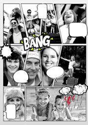 black and white comic photo collage